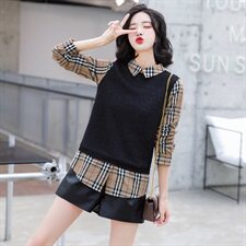 卫衣/绒衫格子拼接气质长袖2021年春季显瘦百搭优雅，女装卫衣/绒衫，魅影