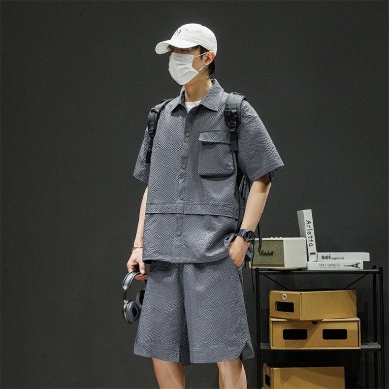 夏季套装男高品潮牌五分袖衬衫大码短裤两件套DSA157-1-C73-P80,男装牛仔裤,电商A157-1