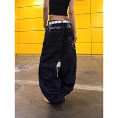 N56-P51美式覆古水洗字母刺绣牛仔裤男女宽松休闲百搭直筒长裤，男装牛仔裤，电商B323A