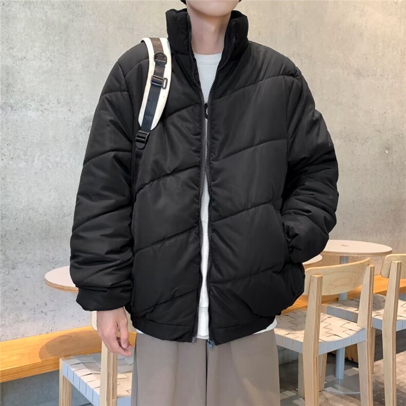 极简黑色立领棉服男款2024冬季加厚保暖宽松休闲百搭棉衣外套C301,男装棉衣,星座506