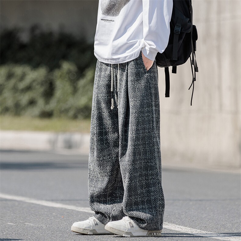 现货A2245TP45控79-秋季新款美式格子休闲裤男宽松直筒抽绳裤子,男装休闲裤,电商B241