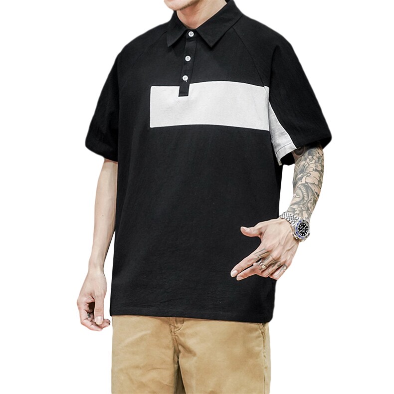 黑墙夏季新款polo衫棉麻宽松透气大码纯棉翻领短袖T2001P35,男装T恤,电商A177