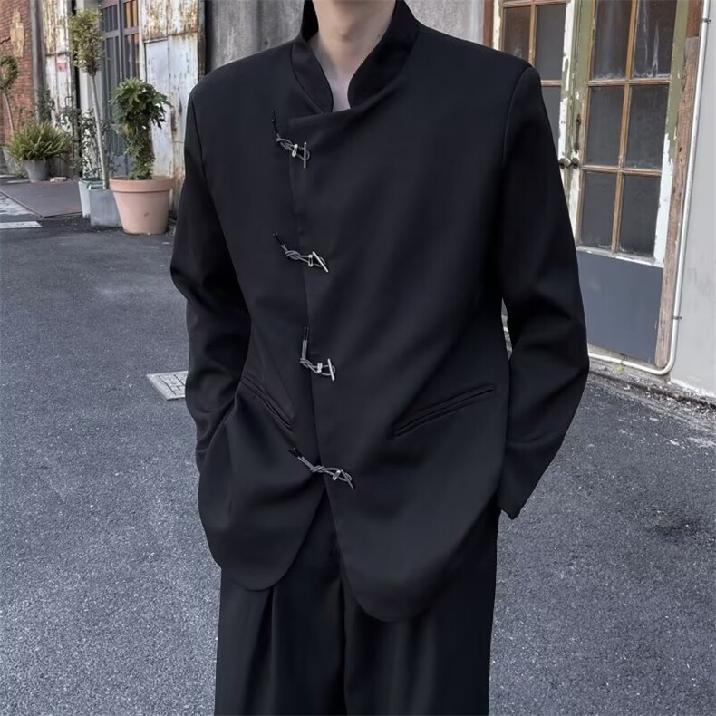 新中式西装外套男西服高级感立领上衣垫肩中山装套装春季JKA146图片