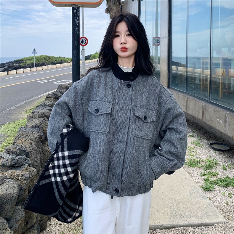 现货：冬装新款复古韩系撞色毛呢羽绒服2C135-8927P285K428,女装羽绒服,2C135