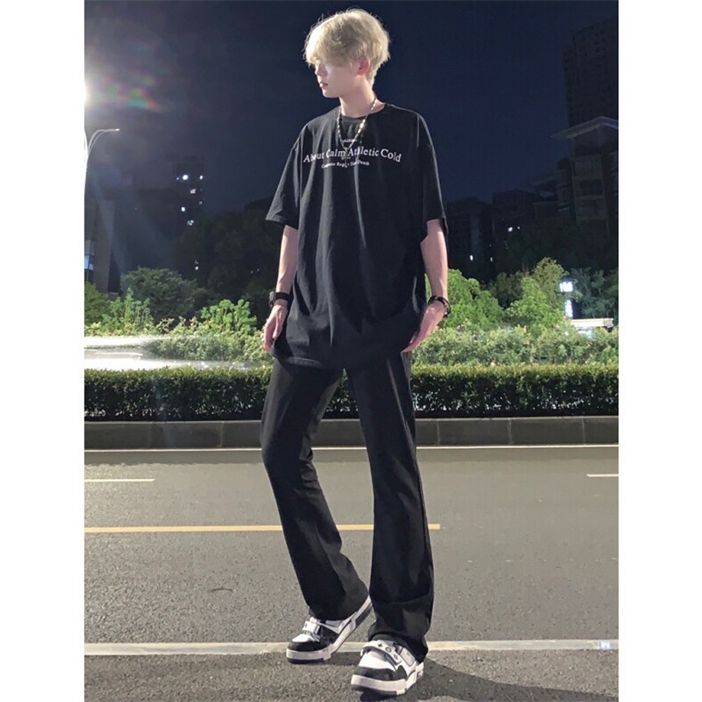 cleanfit裤子纯黑色牛仔裤修身直筒弹力喇叭裤,男装休闲裤,星座310A-4