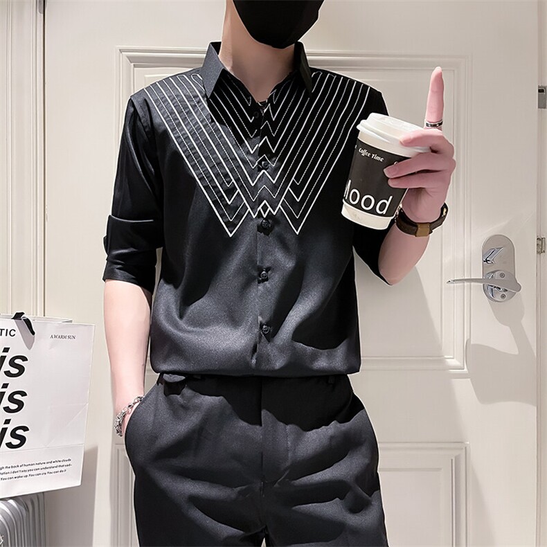 2025夏季新款男士韩版修身七分袖衬衫男痞帅衬衣301A-1/CS408/P55,男装衬衫,星座301A-1