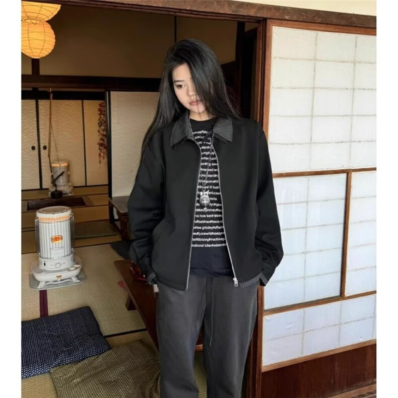 A175-P73美拉德棕色假两件短款飞行员夹克男士秋冬季双领设计感,男装夹克,电商B323A