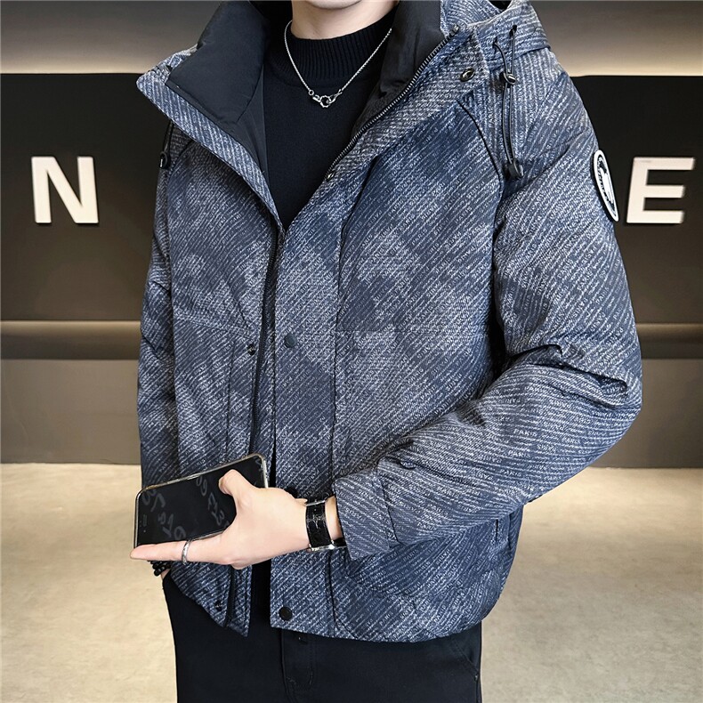 9805-M-3XL-P215标50绒店主风男士休闲连帽百搭满印羽绒服外套,男装羽绒服,电商B255