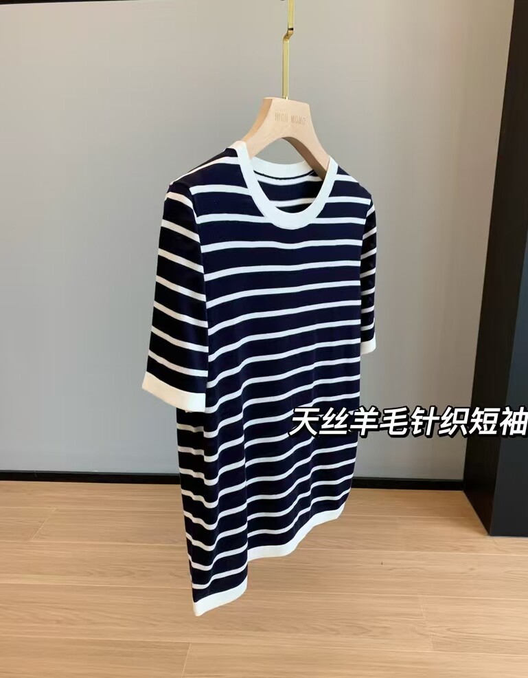 精纺条纹短袖,针织衫/毛衣,端硕羊绒