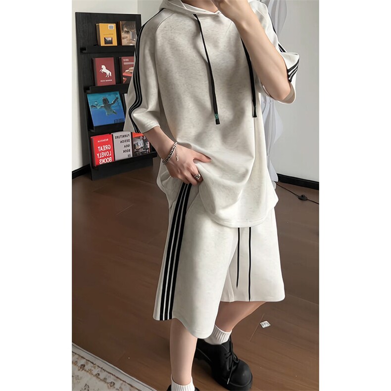 休闲运动连帽短袖套装上衣T3634特P31控59/裤子DK8608特P26控49,男装休闲套装,电商A007