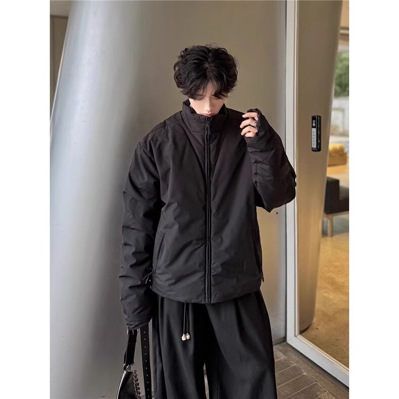 潮纯色立领黑色棉服男冬季时尚保暖基础款百搭廓形情侣外套上衣,男装棉衣,星座506A