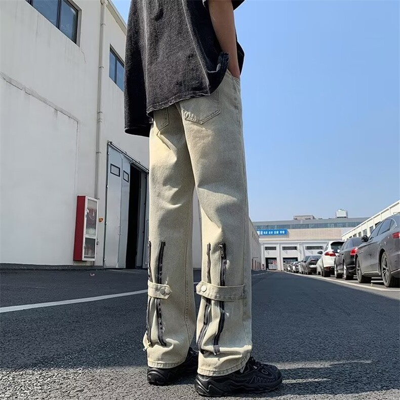 牛仔裤男高街vibe潮牌小众痞帅美式水洗拉链直筒休闲长裤WN72-p45,男装牛仔裤,星座1008-1