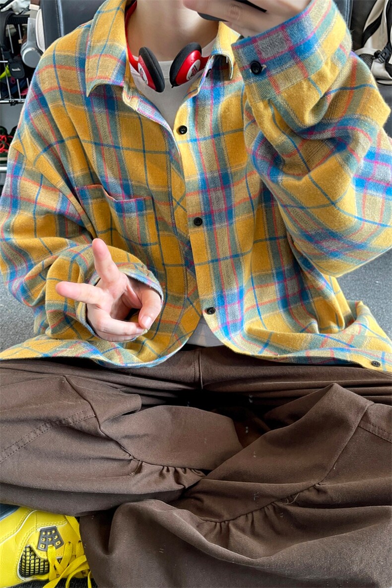 格子加绒加厚长袖外套宽松休闲衬衫男女C2208-特P28/CJ9740-特P40,男装衬衫,电商A007