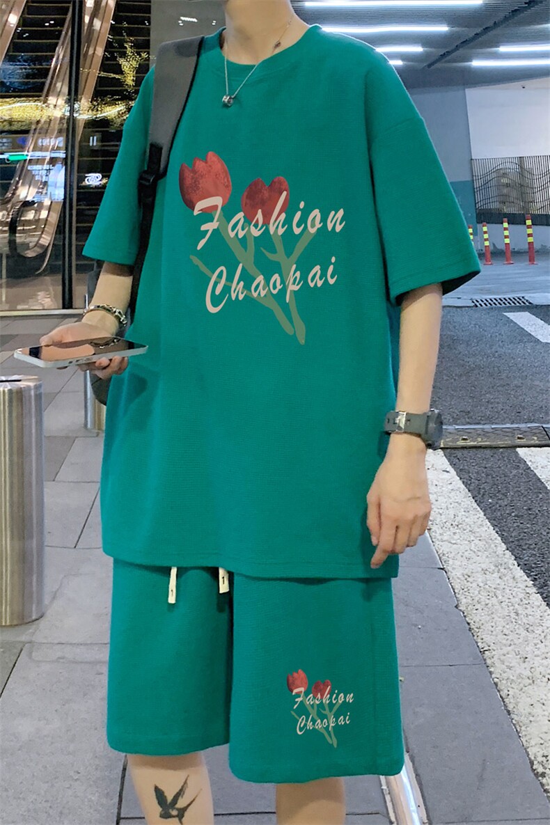！直播推荐！2024夏季男士华夫格短袖T恤套装一套HTZ18P50,男装T恤,电商B220