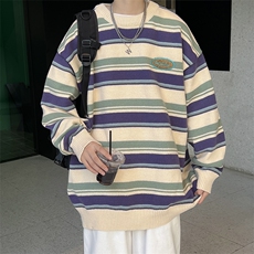日系复古潮牌撞色条纹毛衣秋季宽松百搭针织衫上衣男M1010-P45，男装针织衫/毛衣，星座512-2