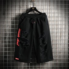 xz103A-D040-P45-限价68-网格大码七分裤阔腿肥仔破洞，男装牛仔裤，星座103A