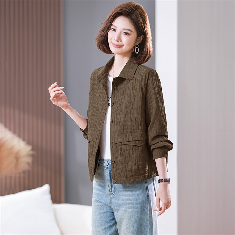 时尚百搭小翻领短款外套显瘦修身秋季女装上衣，女装短外套，文熹诺