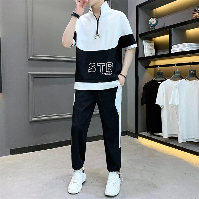 2025新款夏季套装短袖九分裤男士冰丝套装潮流-TZ2611-P50,男装T恤,星座1105