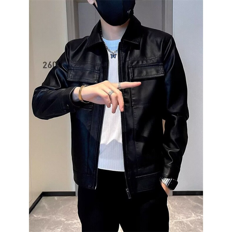 网络图秋季新款皮衣男时尚百搭PU皮夹克男机车外套,男装皮衣,星座410-7