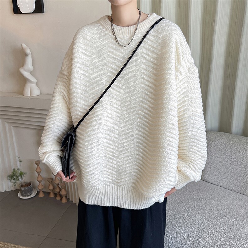 潮牌街头撞色慵懒风针织衫男美式高街撞色加厚套头毛衣线衣，男装针织衫/毛衣，星座716-4