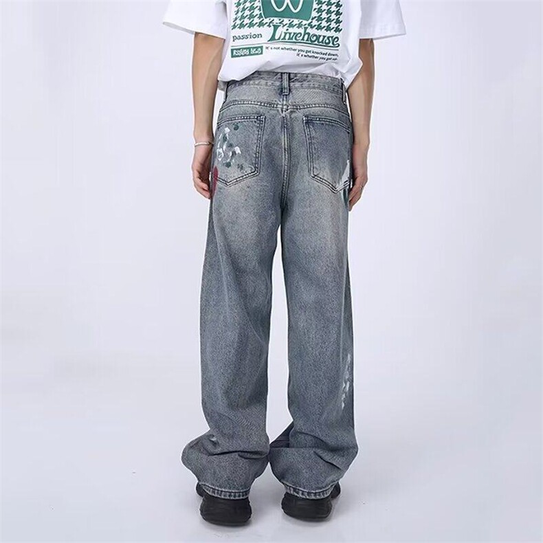 夏季破洞牛仔裤韩版设计感宽松直筒拖地阔腿男女同款LXN144-P45,男装牛仔裤,星座1008