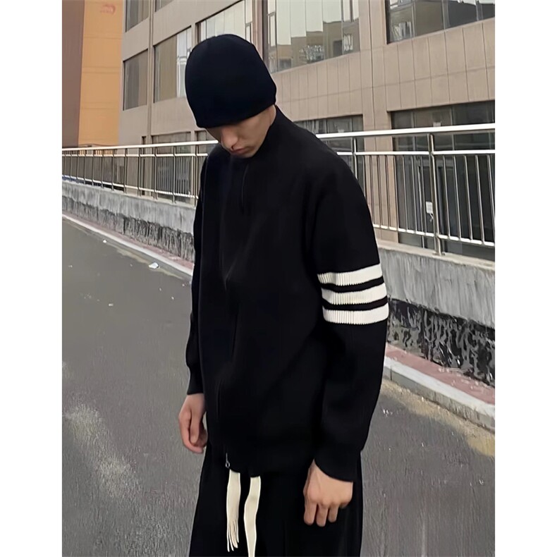 重磅秋冬北极绒开衫毛衣美式复古休闲慵懒风男女立领针织衫外套,男装针织衫/毛衣,电商A486-1