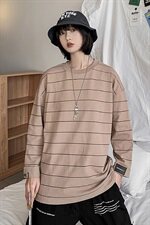 【】A003-T717-P40夏季新款条纹七分袖T恤女模2，男装T恤，电商A003