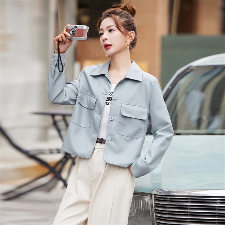 皮衣外套女秋秋短款2025年新款欧货气质PU皮夹克高级感小个子上衣,女装皮衣,美拉德工厂直营店