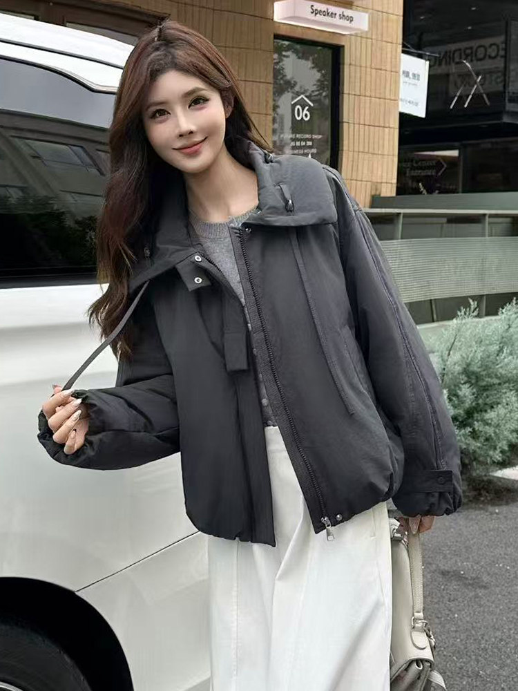 时尚立领短款羽绒服女2025冬新款小个子宽松显瘦保暖白鸭绒外套,女装羽绒服,琦鑫阁（原依鑫阁）