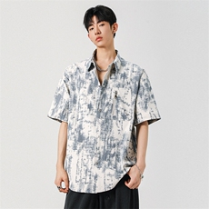 扎染脏脏工装短袖衬衫男款夏季潮牌宽松半袖衬衣外套Y007，男装T恤，星座210-1