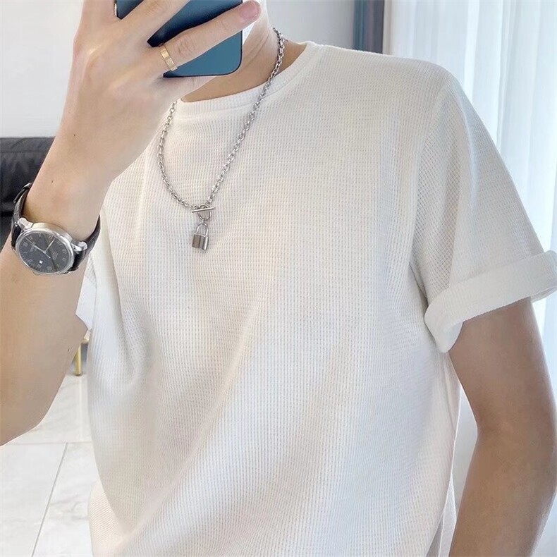 纯棉男士短袖t恤夏季衣服男装纯色全棉体恤纯白t透气打底衫圆领图片
