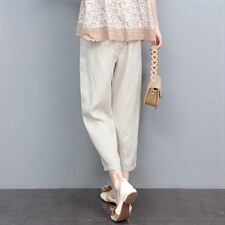 2024新款舒适透气亚麻裤女宽松显瘦九分裤夏季薄款休闲裤，女装休闲裤，悦见她