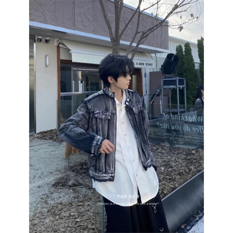 JK8638-P76美式覆古水洗垫肩牛仔外套男女痞帅高级感,男装工装外套,电商B323A