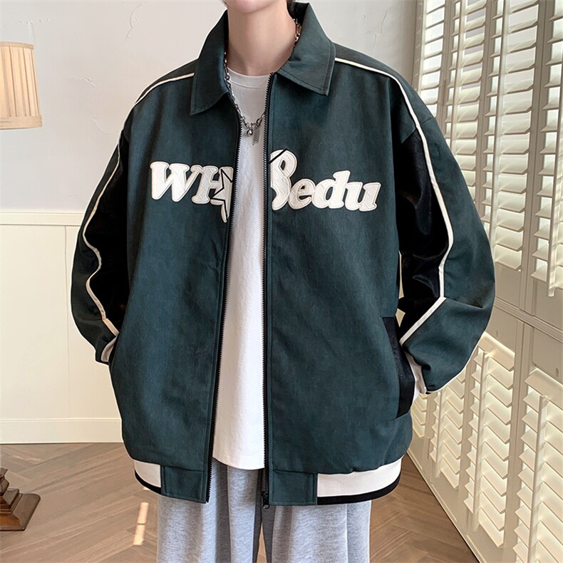 2023秋装新品刺绣字母夹克时尚潮牌拼接外套男女8172-P95 控价138图片