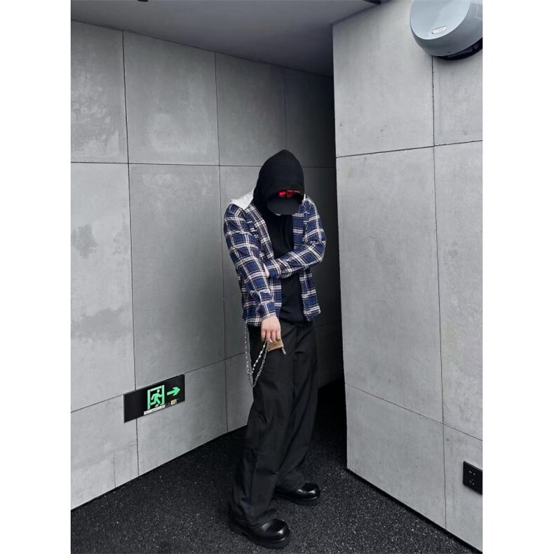 【有货】假两件美式复古连帽长袖衬衫外套男女同款8159HH-特P50图片