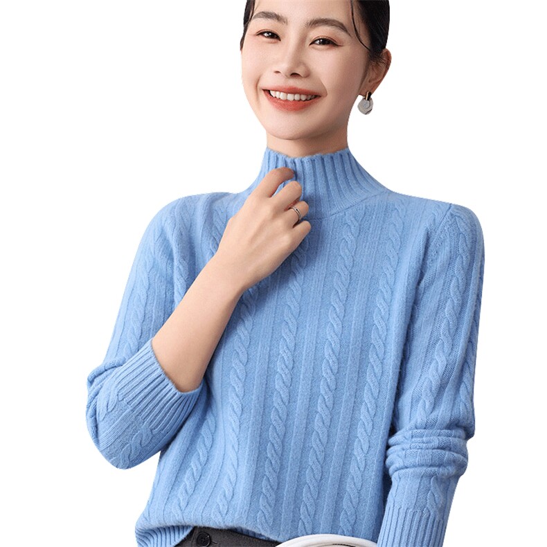 秋冬新款高领麻花毛衣女宽松显瘦百搭时尚羊毛衫,女装羊毛衫,琳尚羊绒