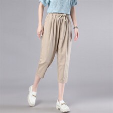 2024夏季薄款九分裤子冰丝女休闲裤黑色小个子宽松大码萝卜裤显瘦，女装大码女装，奕阳依阁