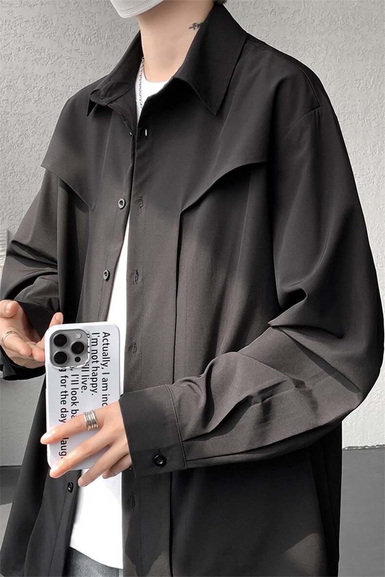 夏季新款衬衫cleanfit解构衬衫外套打底时尚潮流拼接设计衬衫P45,男装衬衫,电商B319