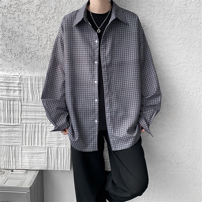 8XL-M长袖衬衫男夏季格子条纹衬衣宽松慵懒风防晒外套CS29005P45,男装衬衫,电商B312