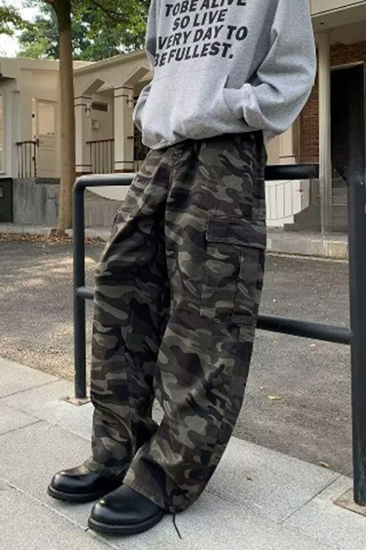 美式高街迷彩工装牛仔裤男女春秋季2025新款潮流宽松阔腿休闲长裤,男装休闲裤,星座218-8