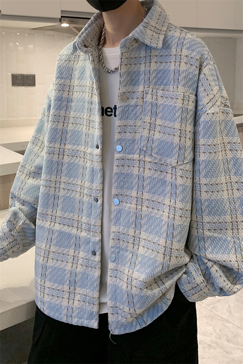 8XL-M特大码高级感千鸟格闲大码情侣复古翻领夹克外套JK1303P65,男装夹克,电商D206-1