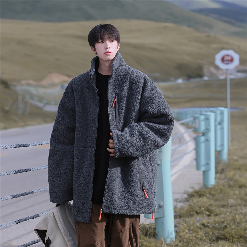 2025冬季简约撞色拉链口袋羊羔毛外套棉服M2064特P80,男装棉衣,电商A148