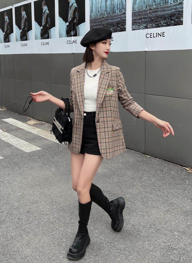 【现货】春装新款韩版修身格子时尚西装，女装西装，名怡