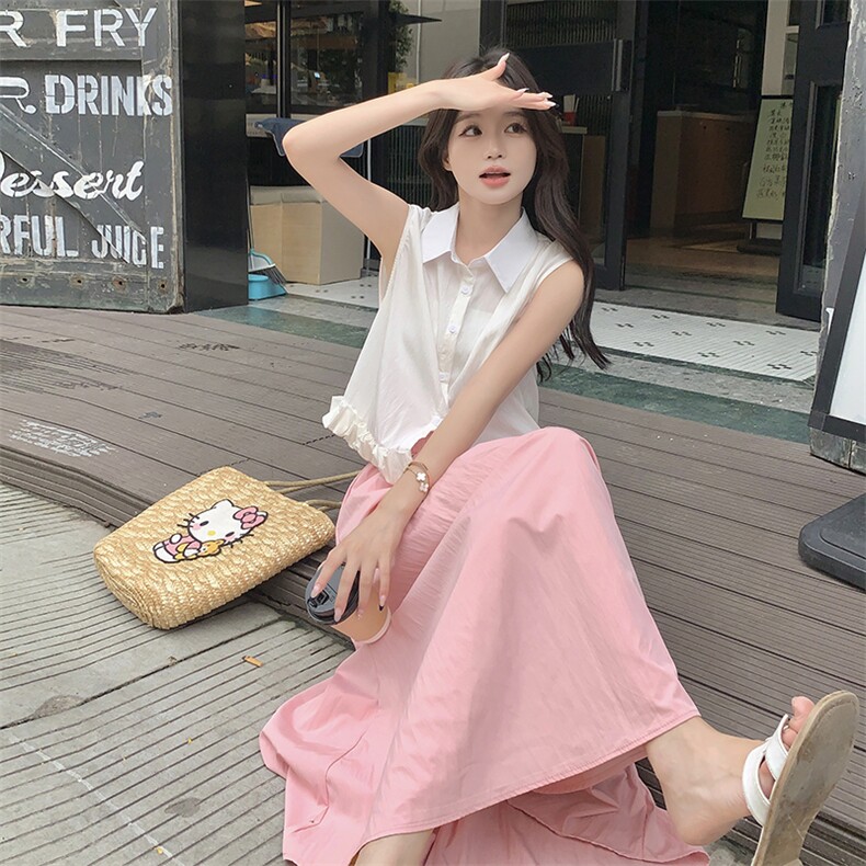 无袖衬衫半身裙套装女2025年夏季RF2C290-5856#-P120-K176,女装套装/套裙,蝶眷
