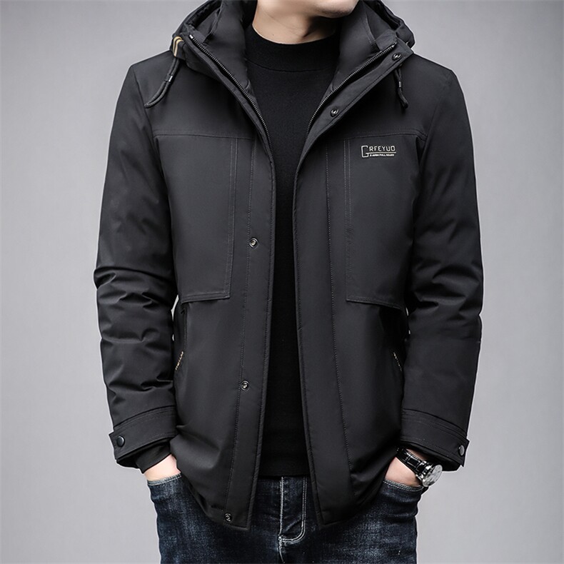 B2363灰鸭绒90绒冬季新款百搭有帽商务休闲中年男士羽绒服图片