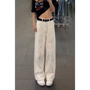 原版质量半松紧漆点泼墨直筒牛仔裤AM435 P44图片