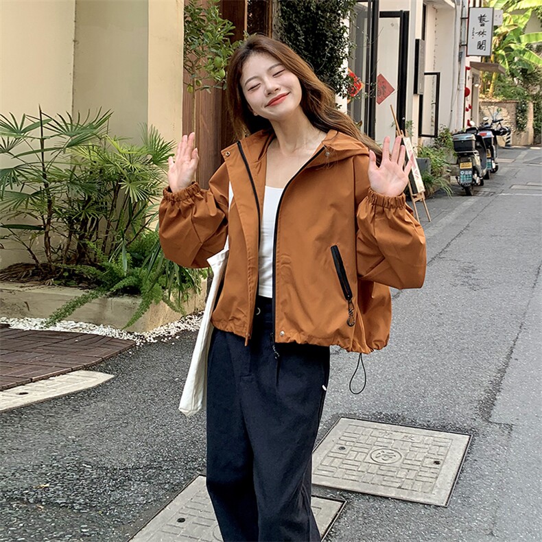 橘色冲锋衣工装外套女春秋2025新款韩系流行设计感爆款小个子爆款,女装短外套,2C262