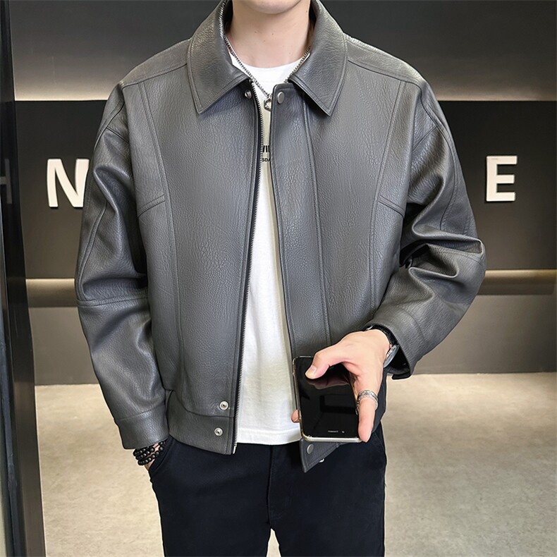 皮衣外套男2025新款秋季翻领潮牌高级感机车皮夹克A313-1925-P165,男装皮衣,电商A313