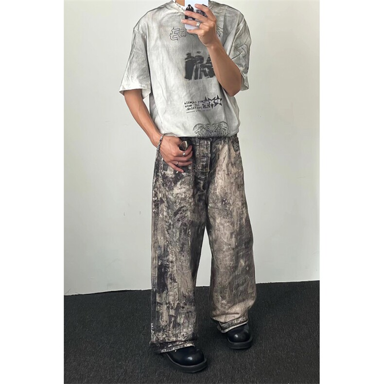 903-AK90 -特P70【98】S-3XL 泼墨涂鸦做旧牛仔裤！2图片