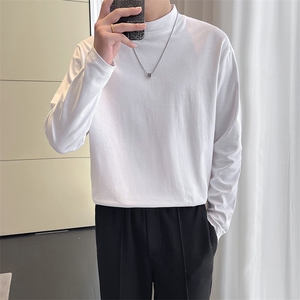 wassup happy纯色长袖t恤男春秋季潮牌简约上衣服宽松休闲打底衫图片